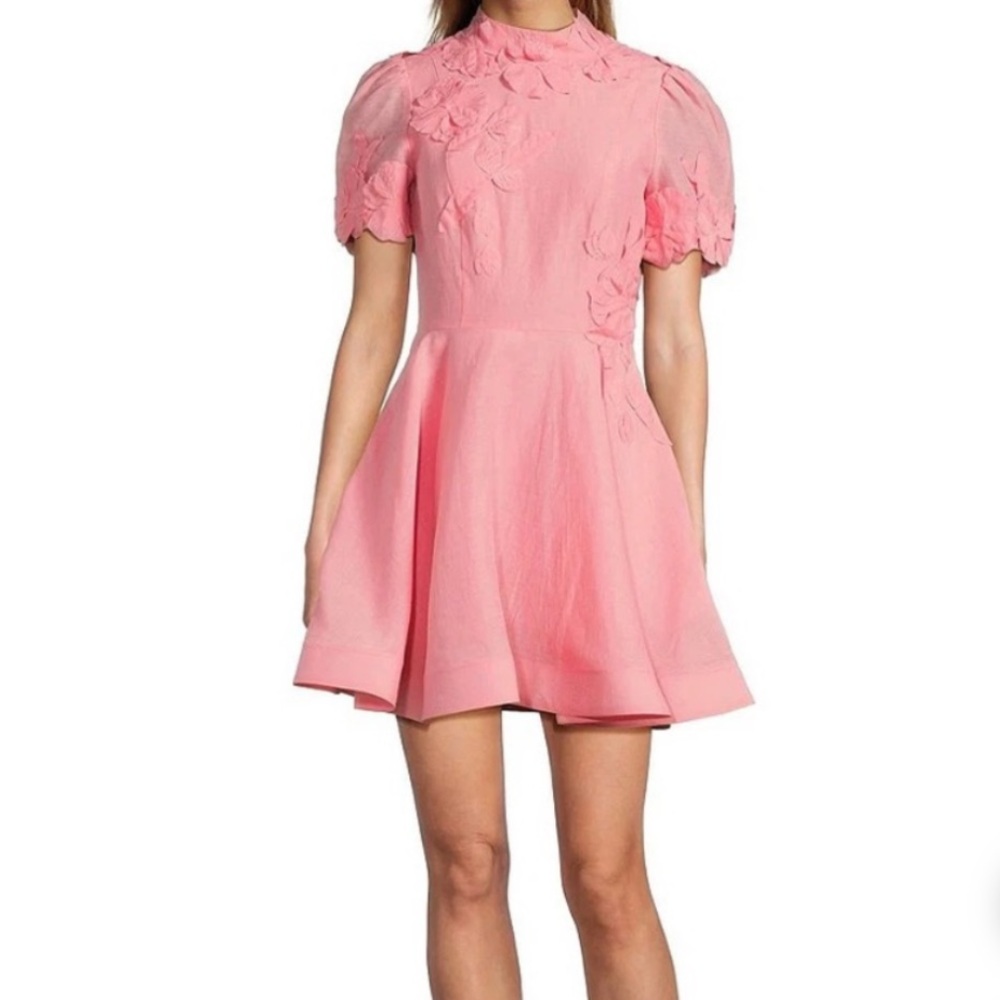 ANTONIO MELANI Pink Puff-Sleeve Fit & Flare Mini Dress